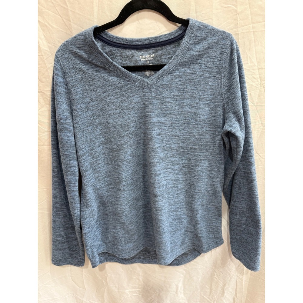Tek Gear Essential Gear Men's Long Sleeve V Neck Blue Athletic Shirt Medium